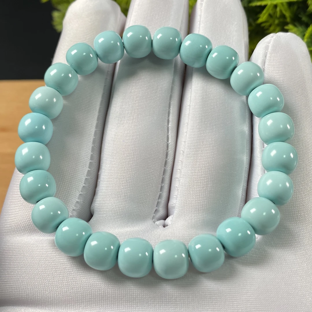 原矿绿松石精品老型手串 直径8.5mm,重19.88g,总价14圈围16cm