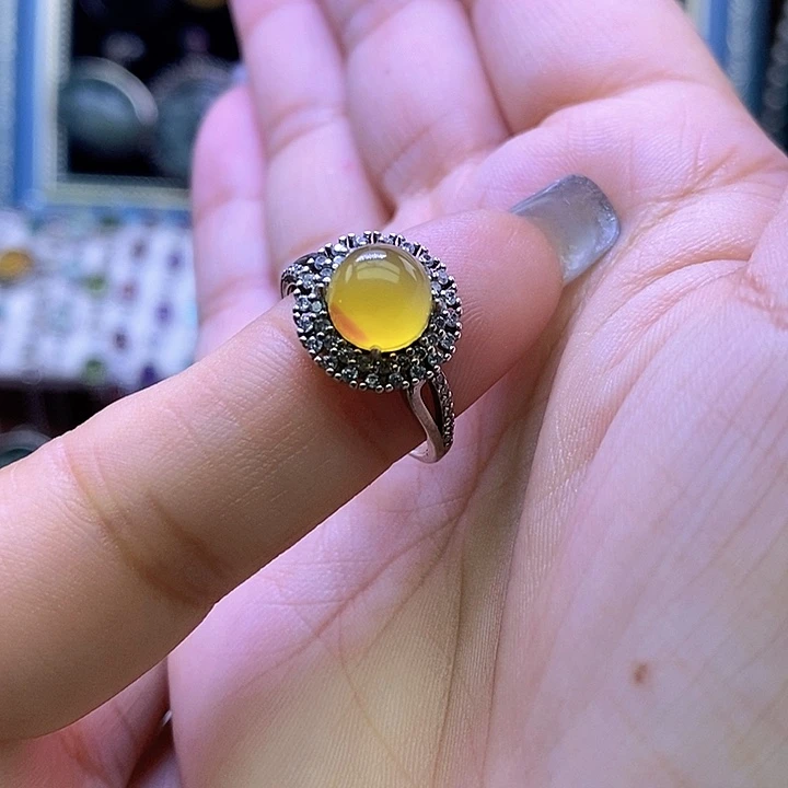 岫玉银S925镶嵌戒指