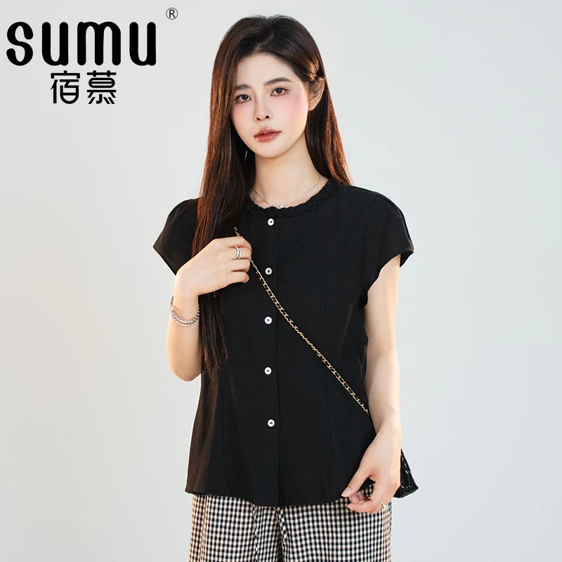 宿慕SUMU夏季显瘦小衫2025新款5-6时尚百搭遮肉透气舒适衬衫6302G