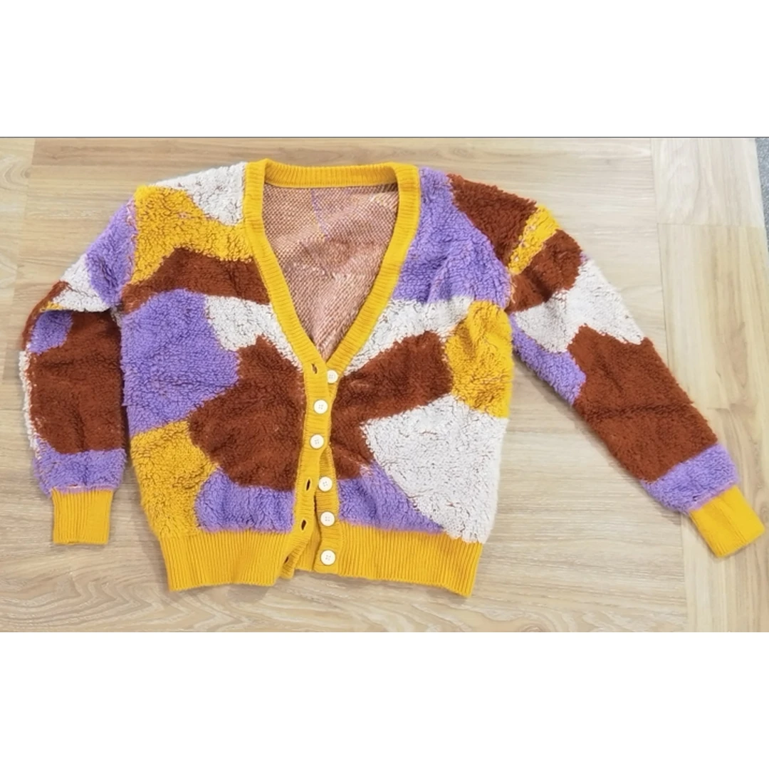 【强哥外贸】秋季新款 针织拼色开衫条纹小香风厚款毛针织衫长袖