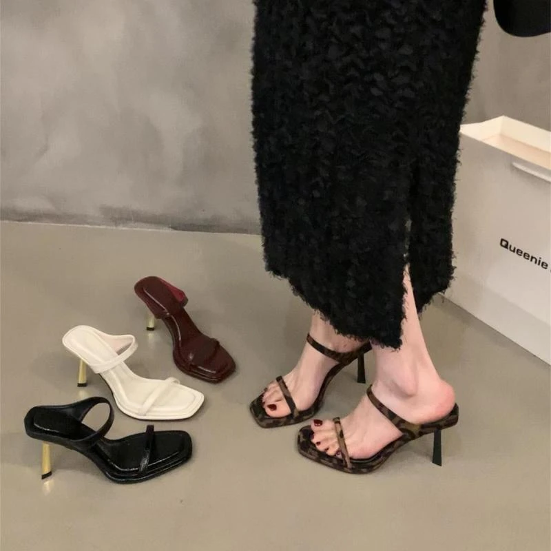 2025新款一字拖鞋女鞋子外穿夏季细跟凉拖凉鞋法式一字带时尚