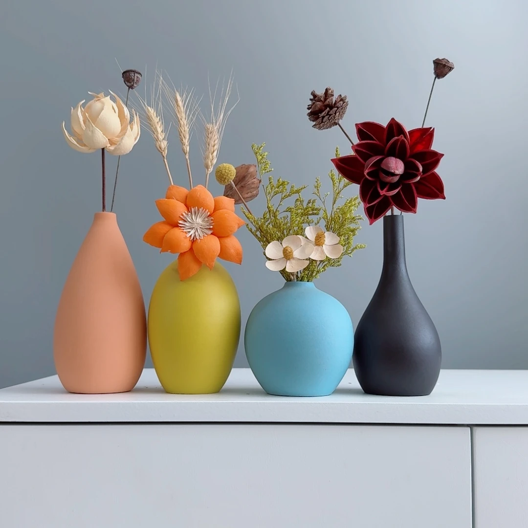 摆件陶瓷小花瓶摆件含花总高约20-30cm