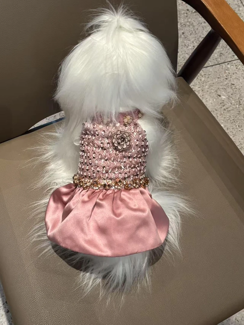 高端设计春夏小狗满钻款挂脖裙子马尔济斯适用宠物衣服