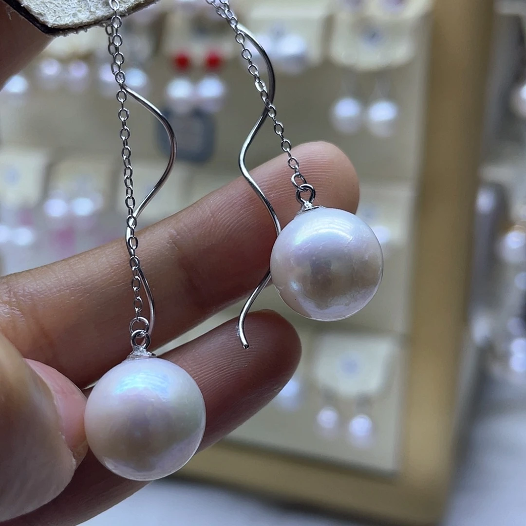 银S925镶嵌淡水珍珠耳饰