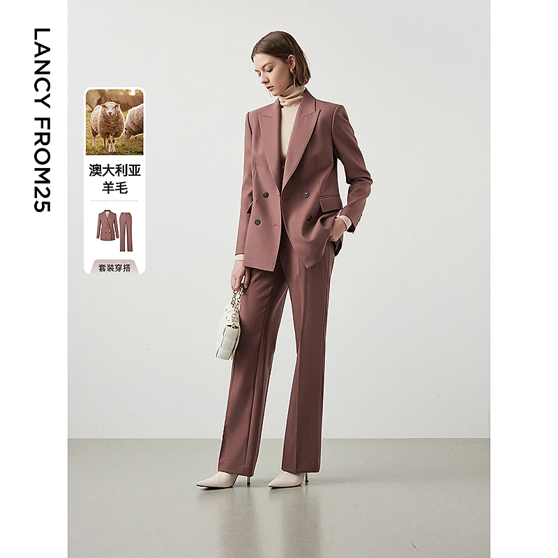 朗姿纯羊毛复古高级感通勤西装上衣法式气质西服外套女士冬季新款