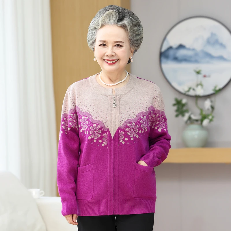 2025秋冬新款装翻领开衫妈妈装女款针织衫外套气质洋气中老年上衣