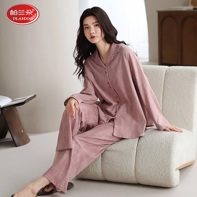帕兰朵薄款纯棉长袖睡衣女士春秋季开衫大码高级感外穿家居服套装