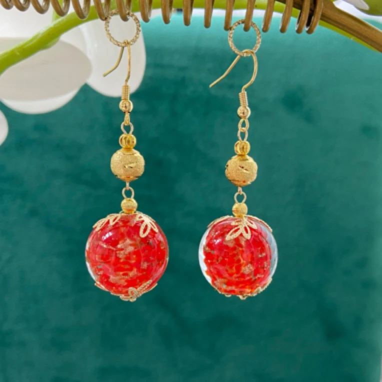 合金琉璃耳饰 红色19毫米大珠琉璃耳饰