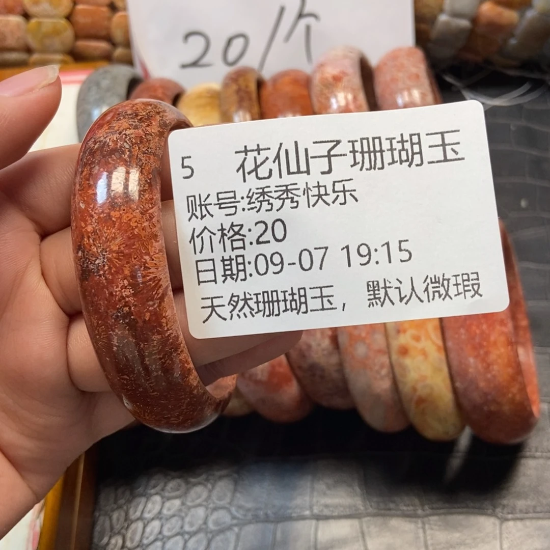 绣***乐未镶嵌硅化珊瑚（珊瑚玉）珠宝半成品5