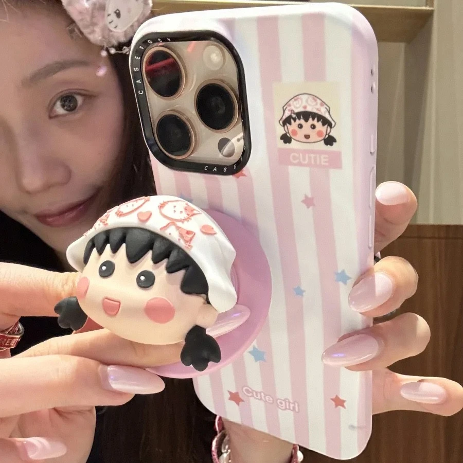 条纹星星小丸子磁吸适用于iPhone16promax手机壳15少女心14可爱13