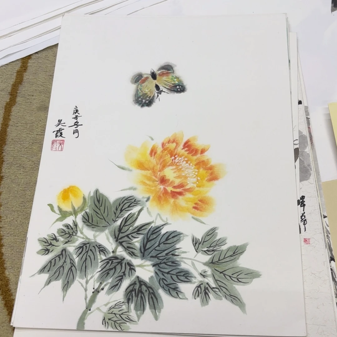 国画花鸟卡纸作品童