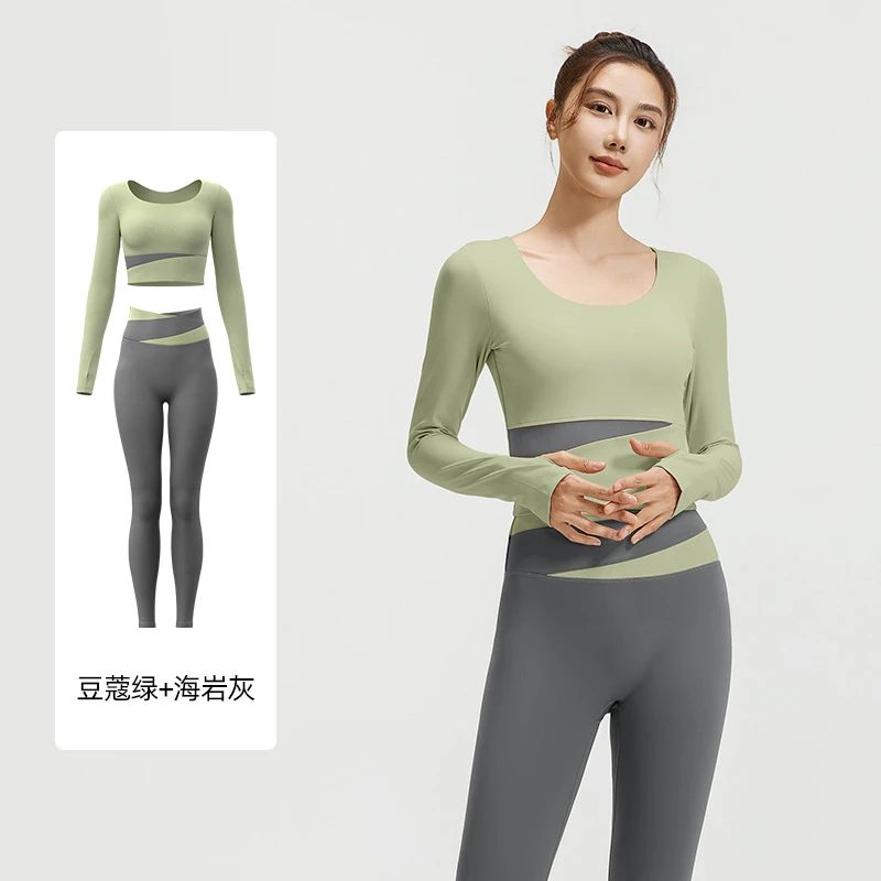 拼色瑜伽套装裸感紧身显瘦运动跑步健身舒适透气女