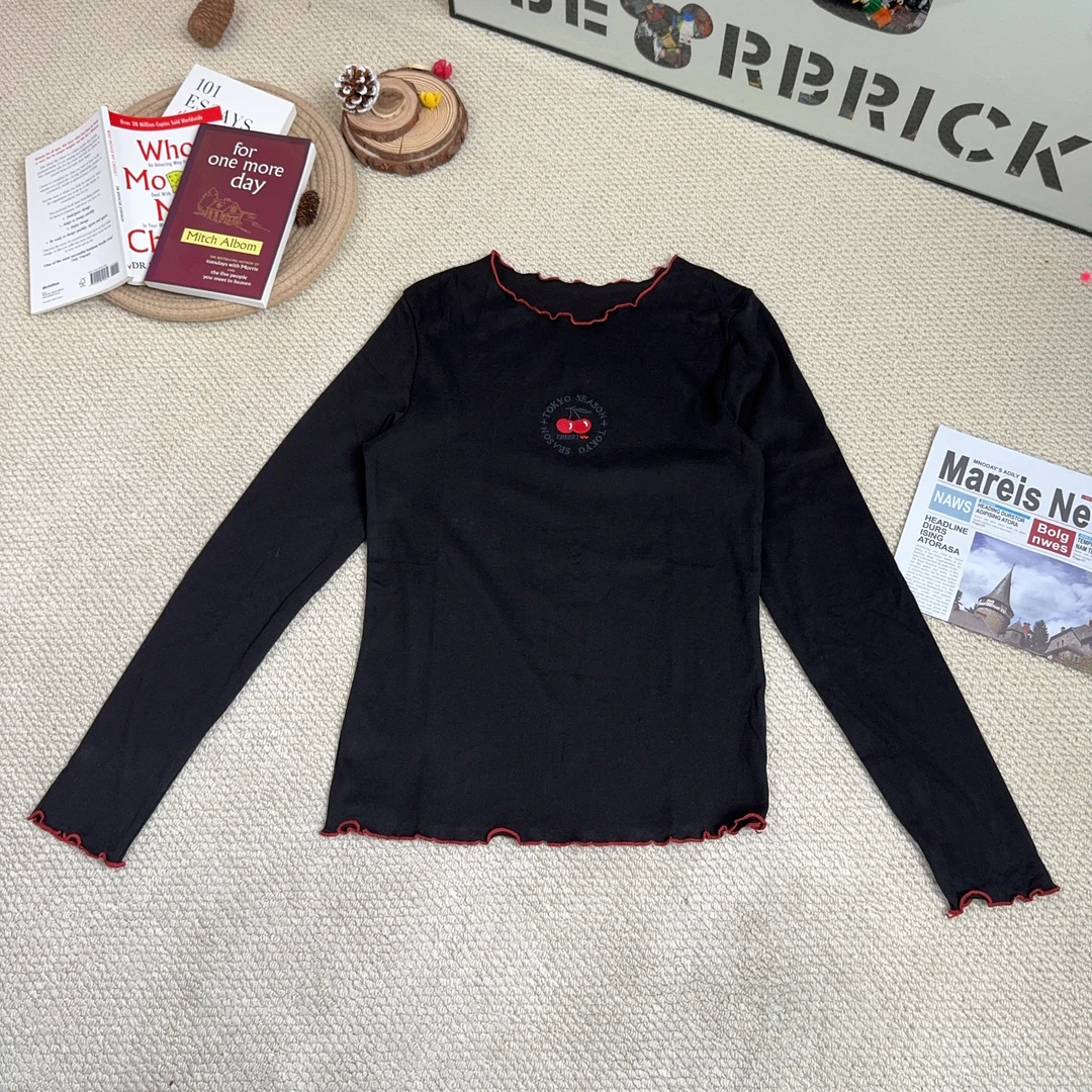 2025早春新款休闲时尚百搭卡通刺绣打底长袖T恤8807