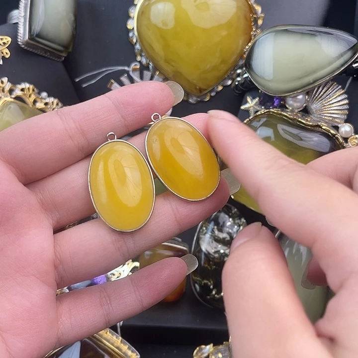 琥珀银S925镶嵌裸石