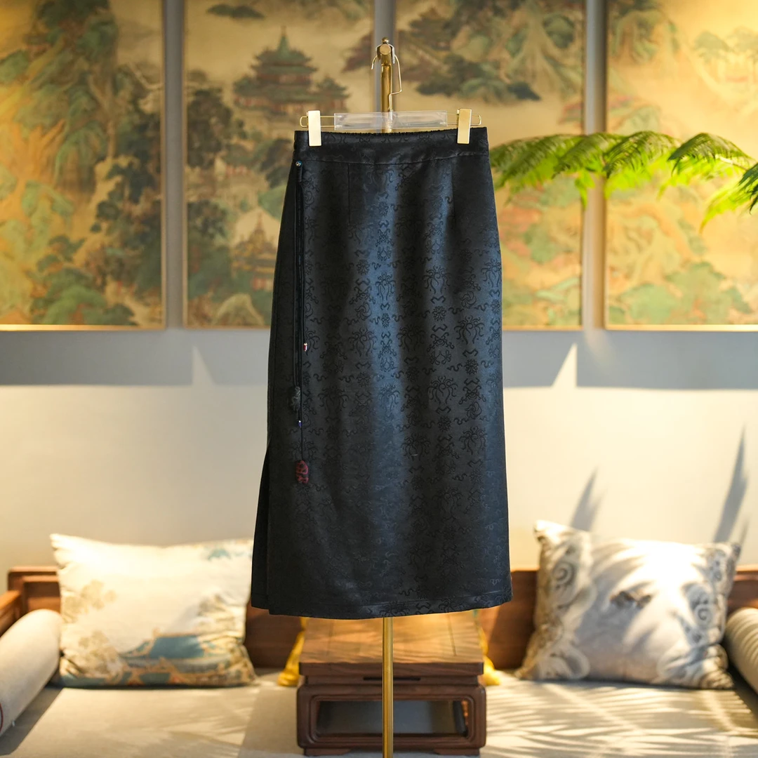 蓝大【墨遥】桑蚕丝流苏半身裙7395