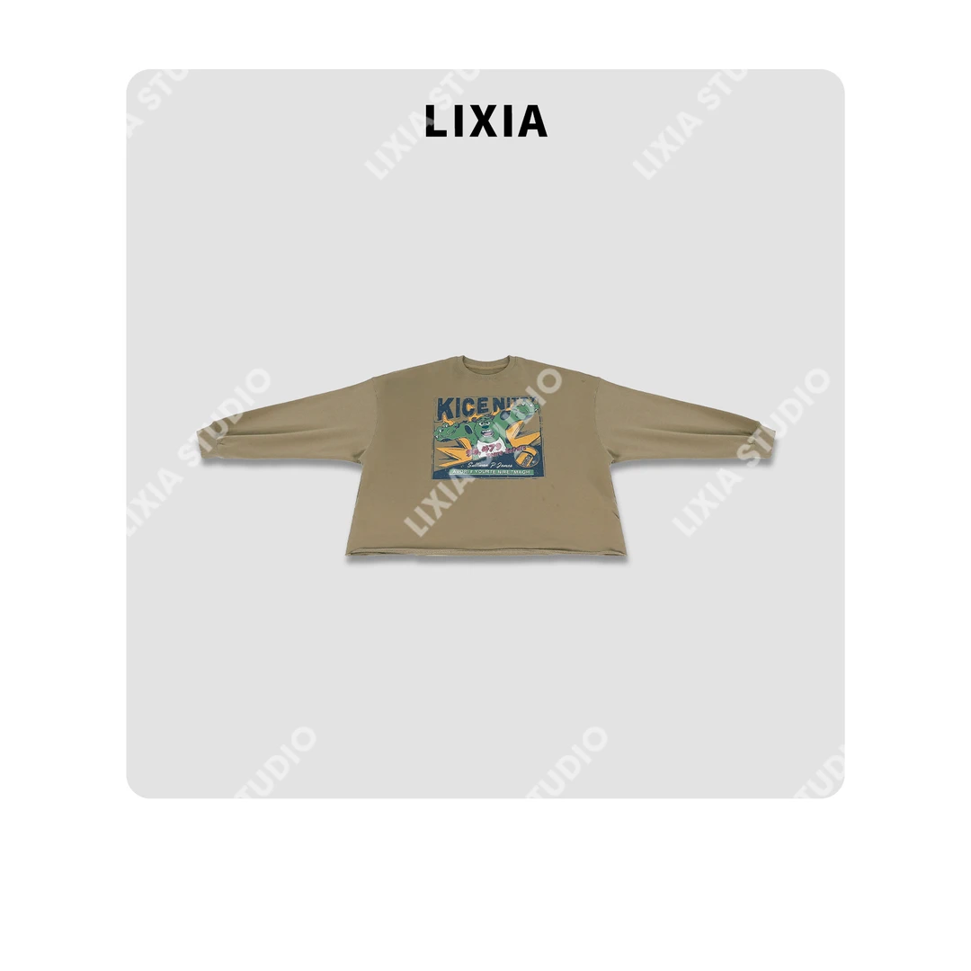 LIXIA【基尼缇】ins风休闲时髦慵懒感卡通印花圆领卫衣-D9710