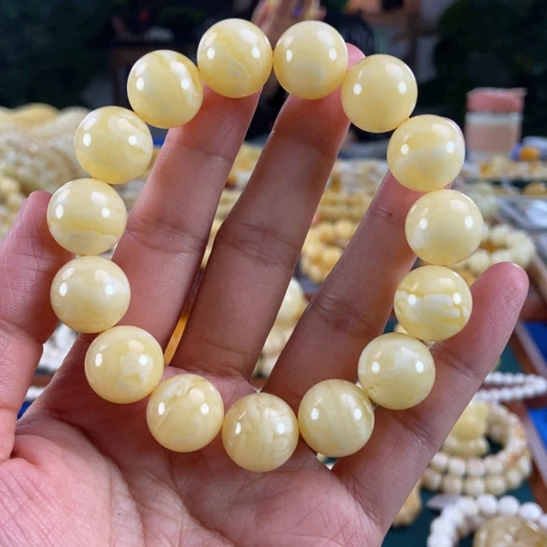 琥珀未镶嵌珠宝奇石15同料白花蜡圆珠30.2