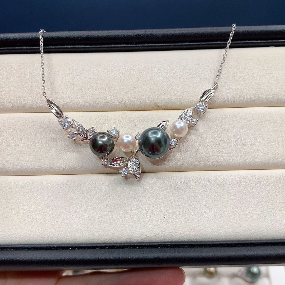 银S925镶嵌颈饰海水珍珠大溪地akoya多珠项链