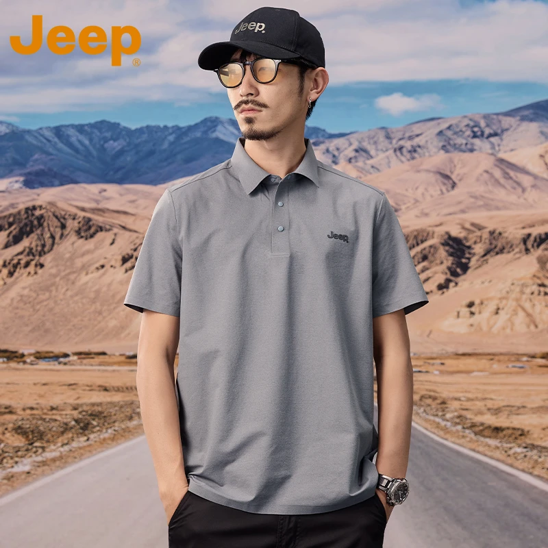 JEEP吉普冰丝POLO衫男士夏季2025新款速干短袖修身翻领T恤上衣服