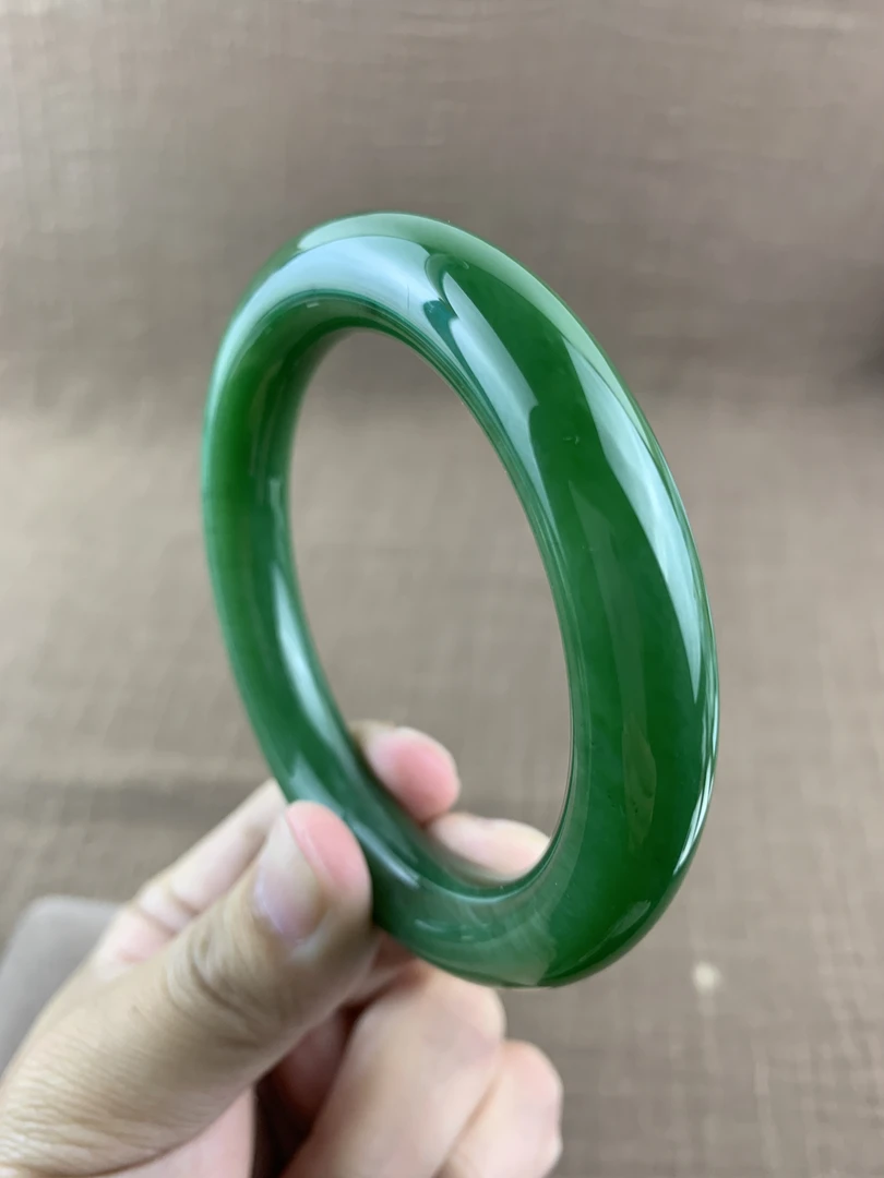 和田玉碧玉胖圆条手镯58/59口径
