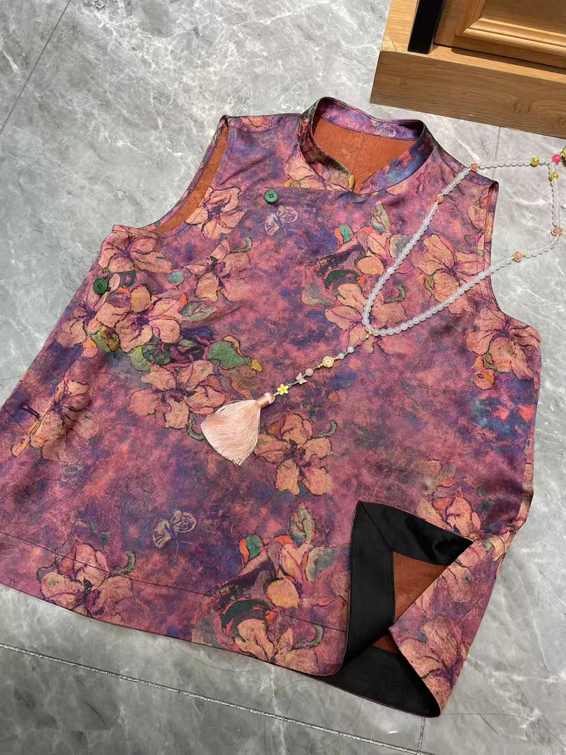 谢美丽-精选葡萄紫粉晕染坎肩马甲新中式