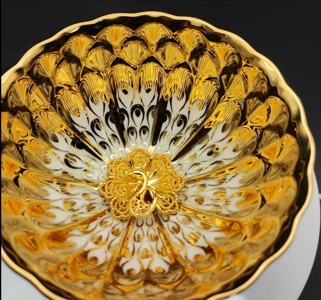 高端茶器陶瓷大号金孔雀主人杯茶杯泡茶描金品茗杯茶具