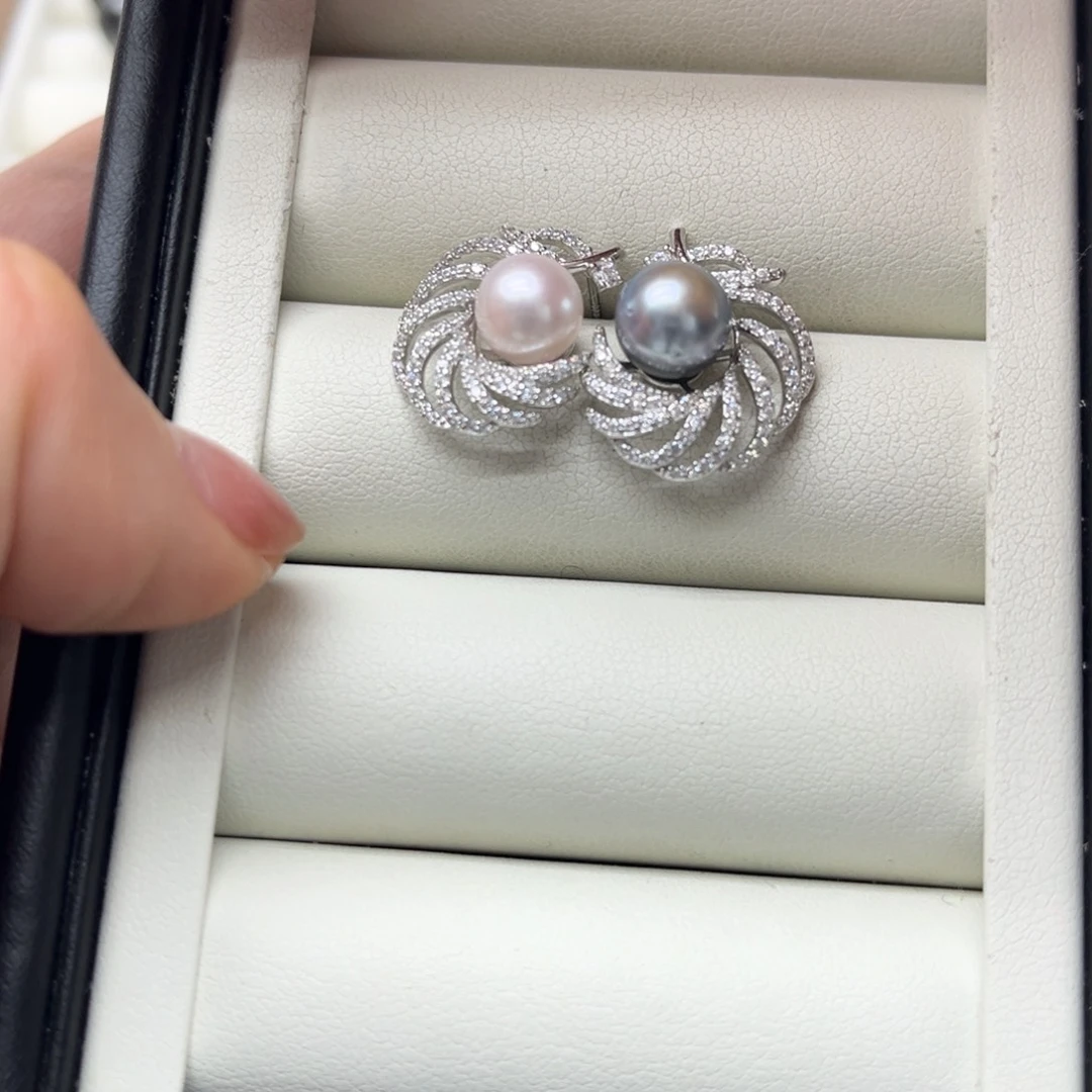 海水珍珠银S925镶嵌耳饰