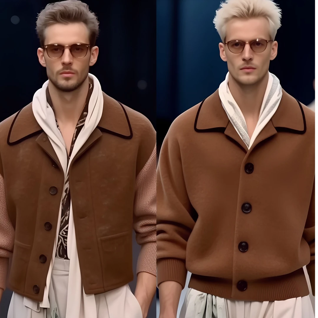 2老钱风上新冬季简约中袖柔软羊毛舒适拼接男士时尚休闲上衣057