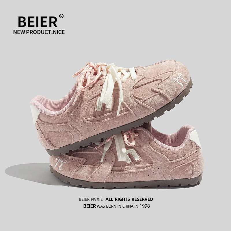 BEIER圆头系带德训鞋女鞋2025秋季新款鞋时尚休闲鞋子港风潮3676