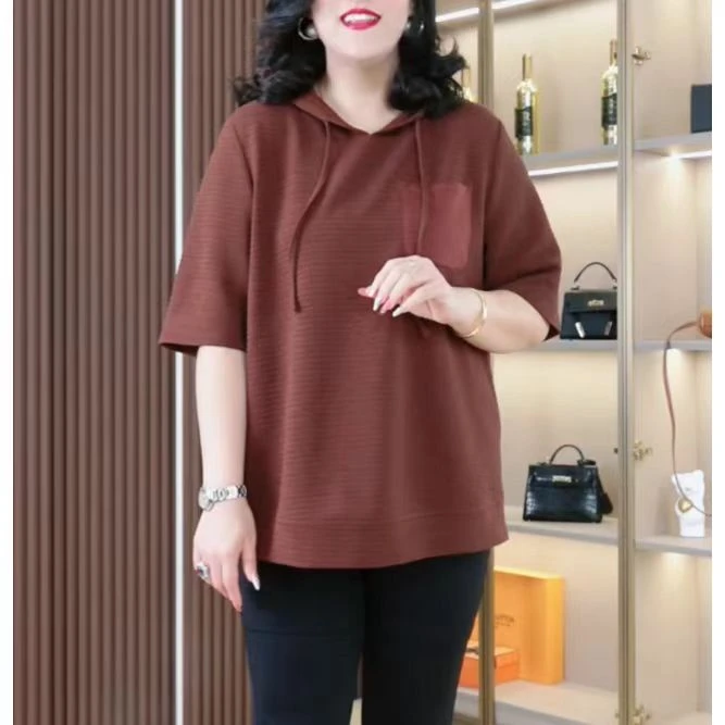 苏兰诺夏季穿搭新款连帽卫衣大码女装宽松遮肚洋气时尚百搭ZB5801