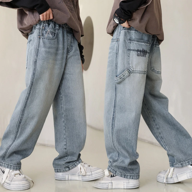 男童裤子春秋季中大童宽松牛仔裤青少年2025新款儿童男孩休闲长裤