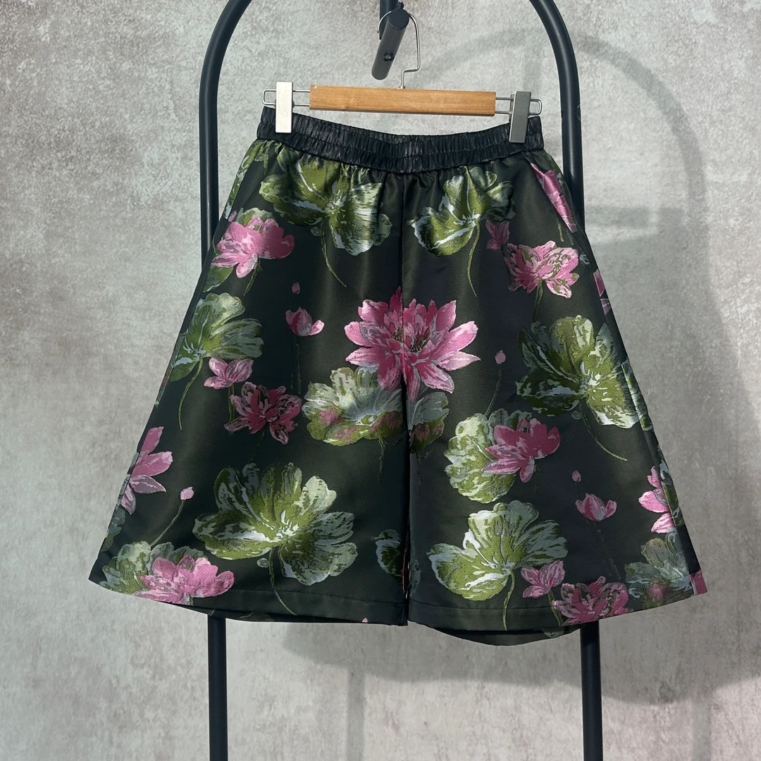 【大海轻奢】K2046-2新中式荷花刺绣廓形过膝6分裤短裤1