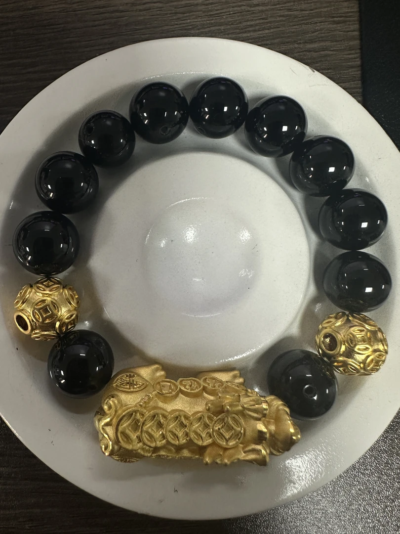 【足金999】卡12金珠+貔貅