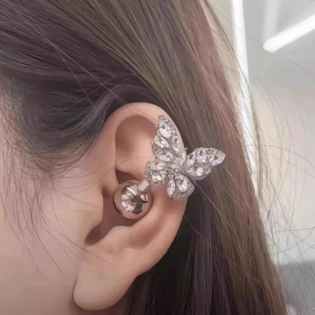 铜合金锆石耳饰 灵动锆石蝴蝶耳机夹扣夹扣小众精致个性耳机配饰d