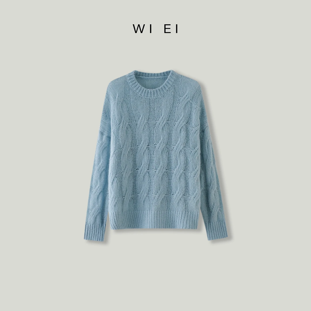 《WI EI》秘鲁ALPACA羊驼毛 亲肤 复古绞花轻量宽松圆领毛衣 7A204