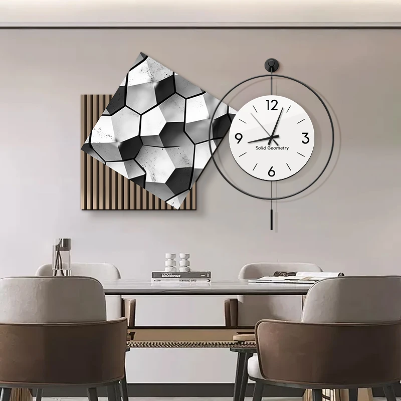 现代高级感餐厅钟表装饰画客厅挂画创意抽象几何时钟简约饭厅挂画