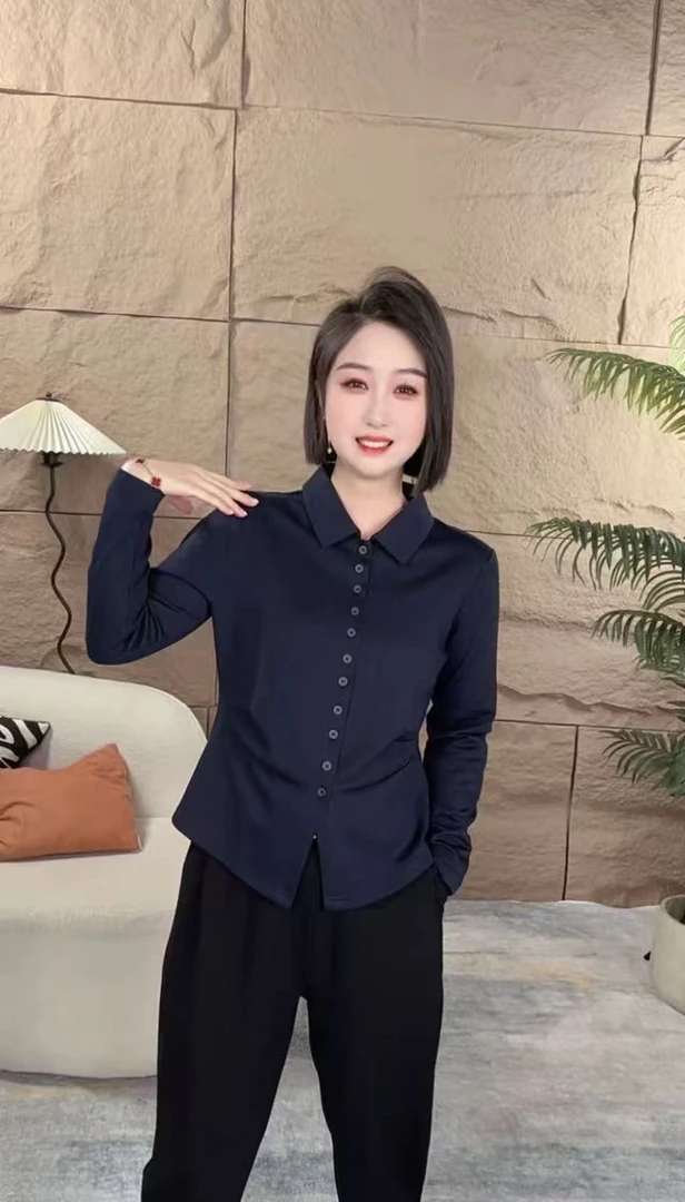 2025新开衫6扣眼秋装简约纯色收腰衬衫扣女气质百搭格子上衣衬衣