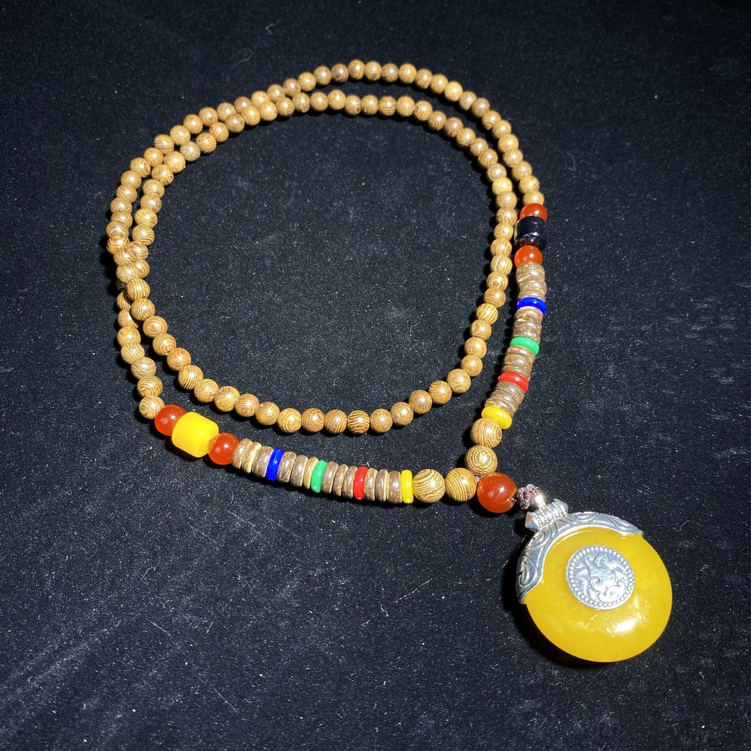 S0489-花梨木脖挂链+鸡油黄挂件(无礼盒)