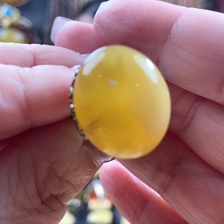 琥珀银S925镶嵌戒指戒指