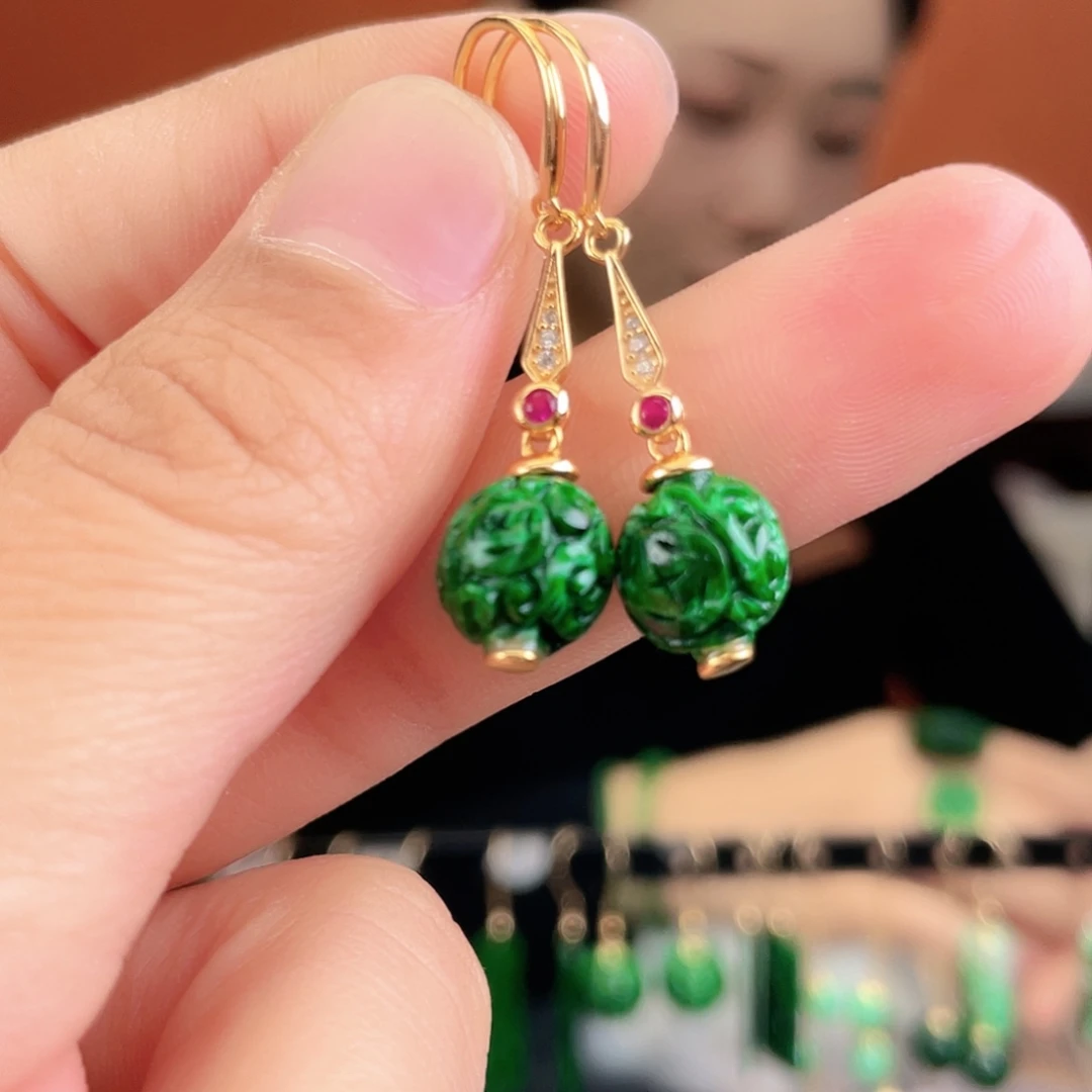 翡翠银S925镶嵌耳饰