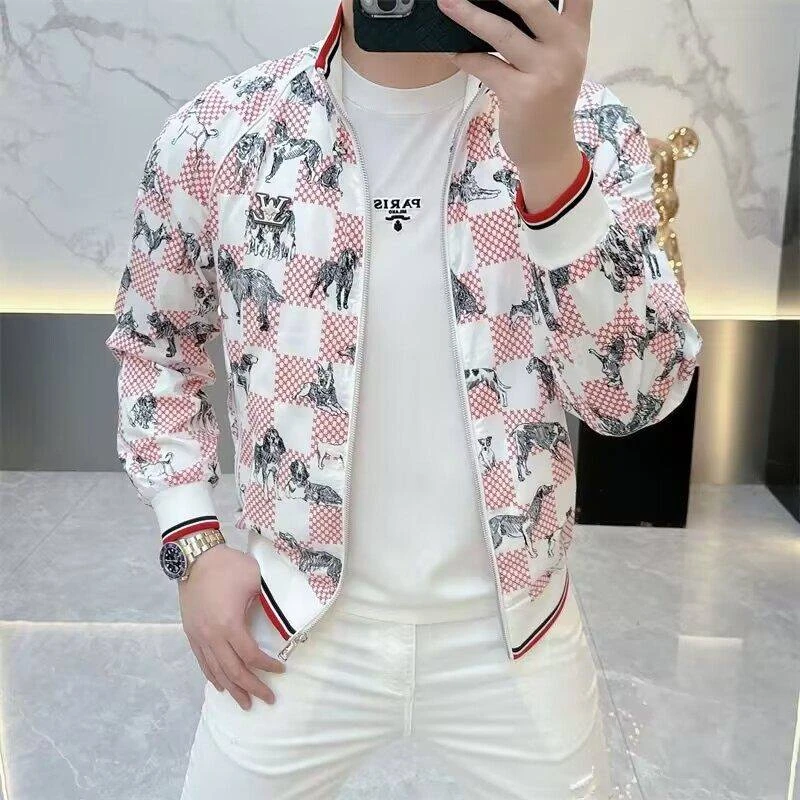 2025春季新款欧货时尚网红个性印花修身帅气短款立领夹克外套