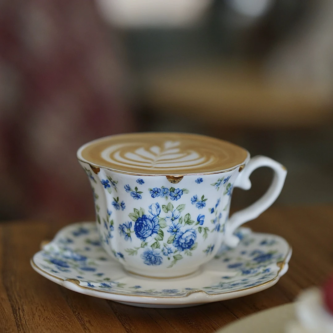 200ml金边小碎花法式下午茶杯碟咖啡杯拉花杯手冲杯