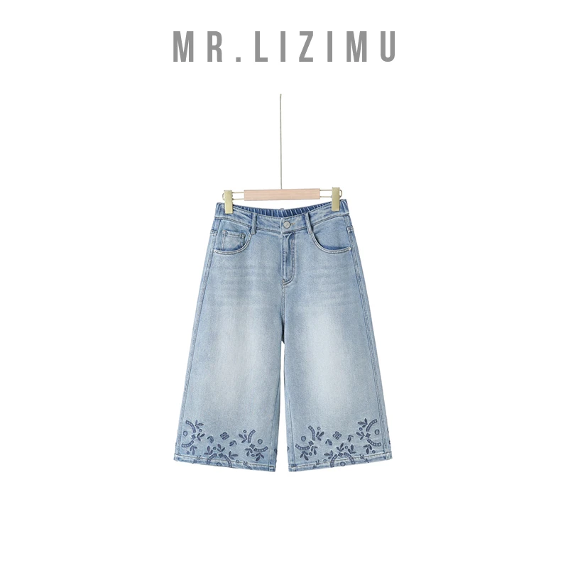 李子木先生小众刺绣六分短裤过膝盖女款爆款2025新款牛仔短裤外穿