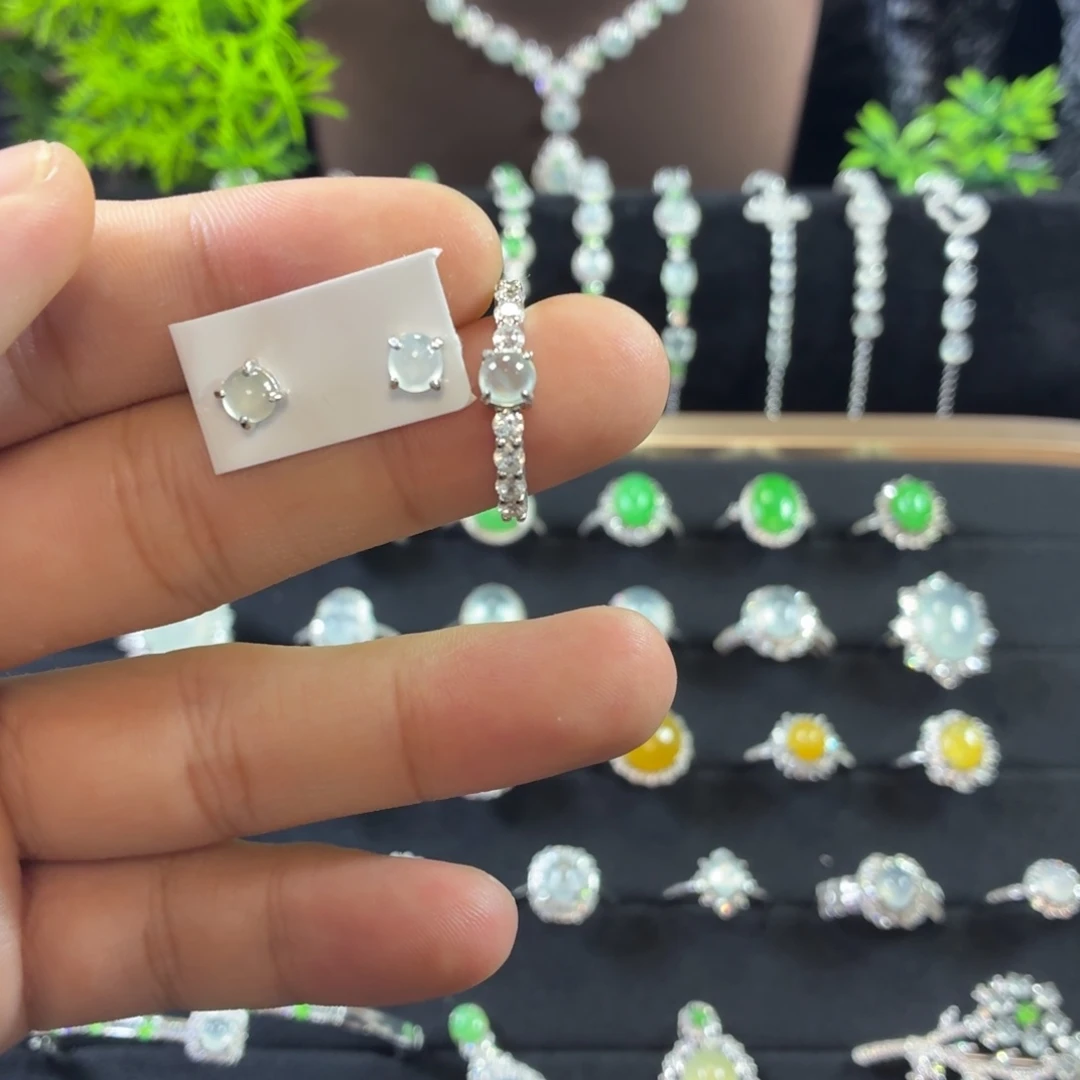 翡翠银S925镶嵌耳饰