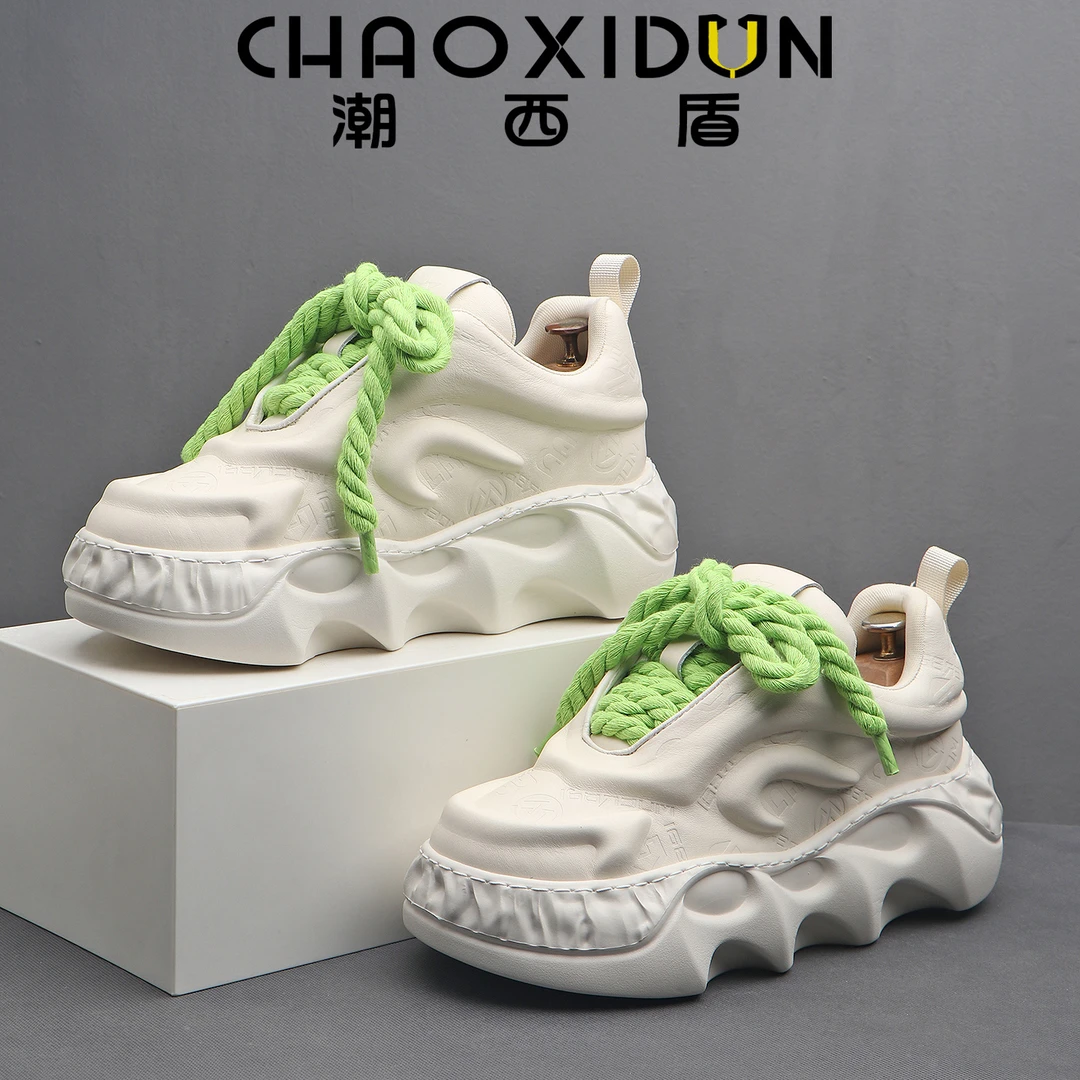 潮西盾CHAOXIDUN老爹鞋男秋冬运动2025新款潮鞋厚底牛皮增高鞋子