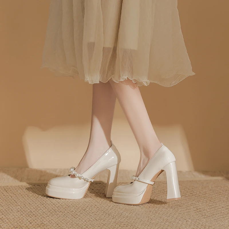 9/11CM2025新款法式新中式珍珠配旗袍婚鞋新娘鞋玛丽珍高跟鞋
