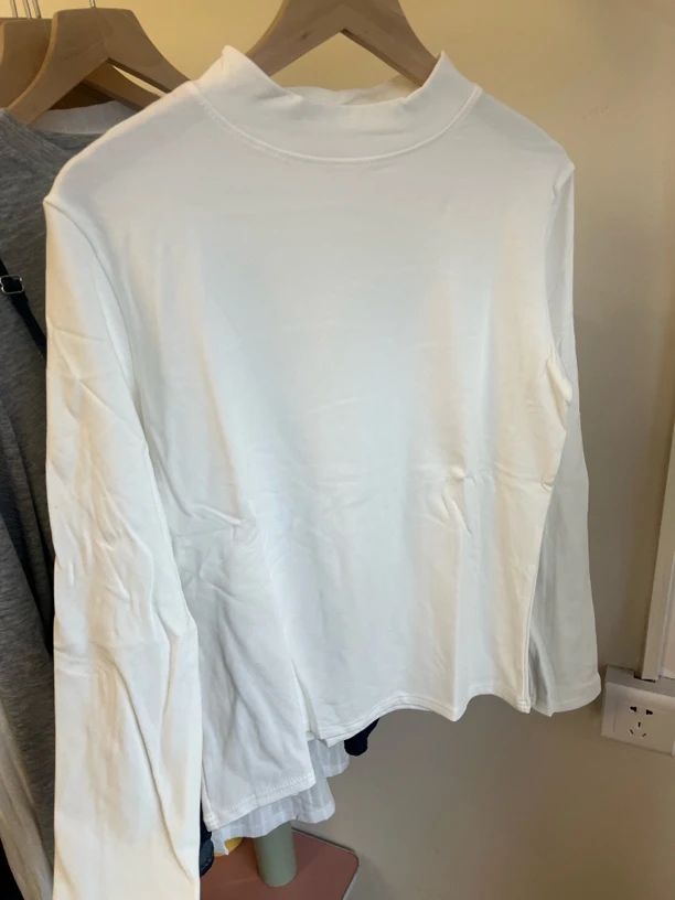 T恤休闲打底衫长袖时尚宽松圆领内搭打底衫内搭纯色女士拼接