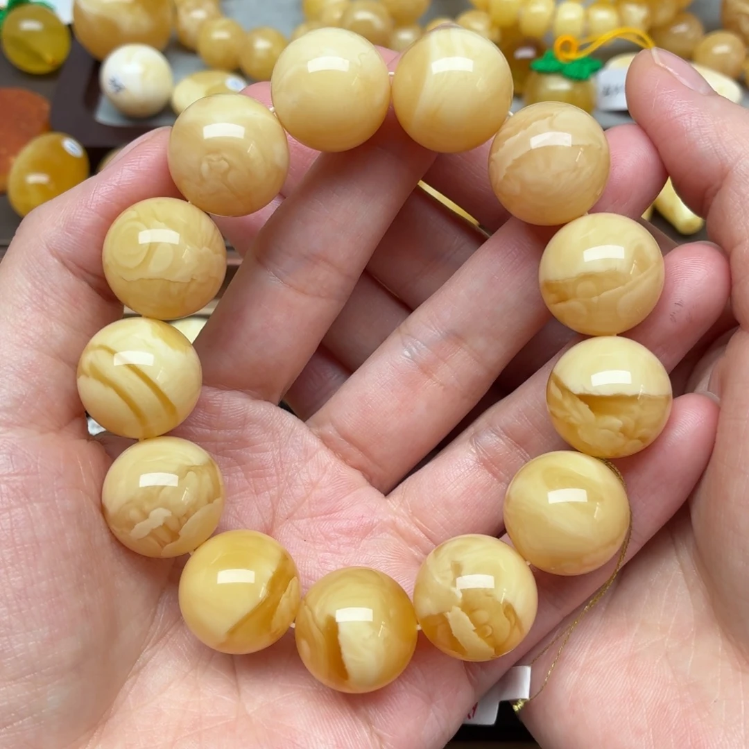琥珀未镶嵌裸石蜜蜡18满蜡妖花同料串