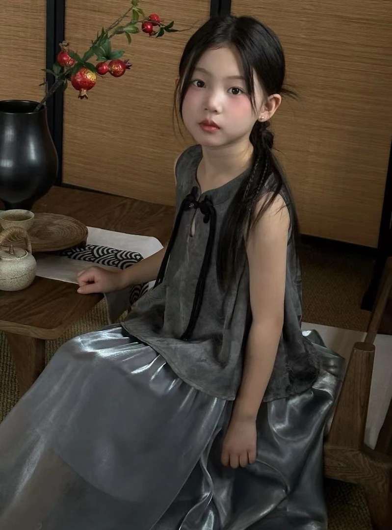 夏款女童背心裙灰色 0030仙系