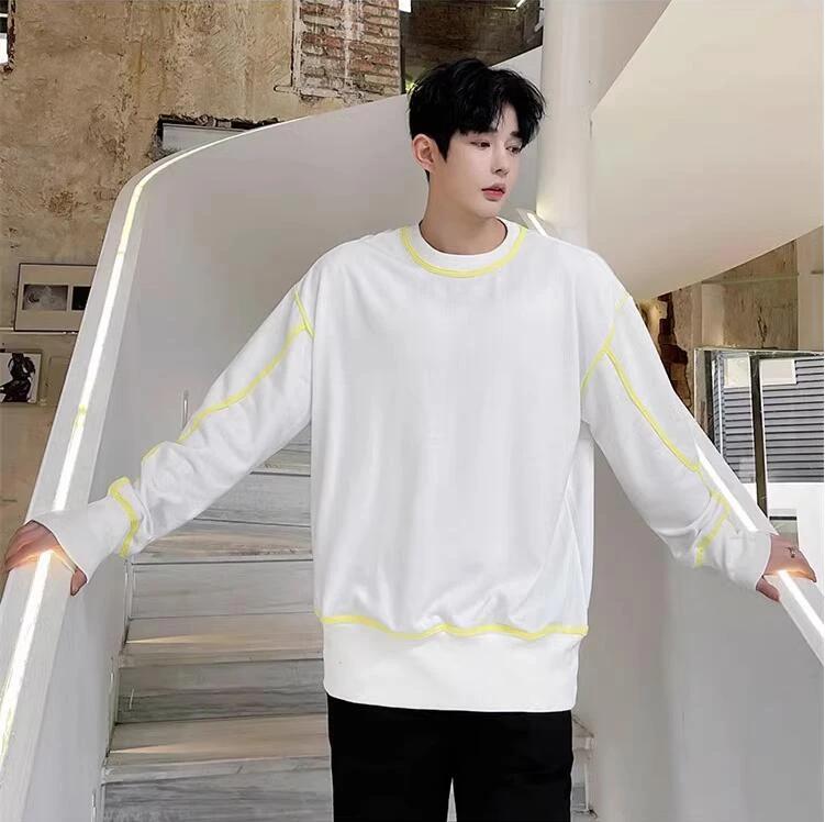 H10潮流个性撞色织带圆领套头毛圈卫衣造型设计款